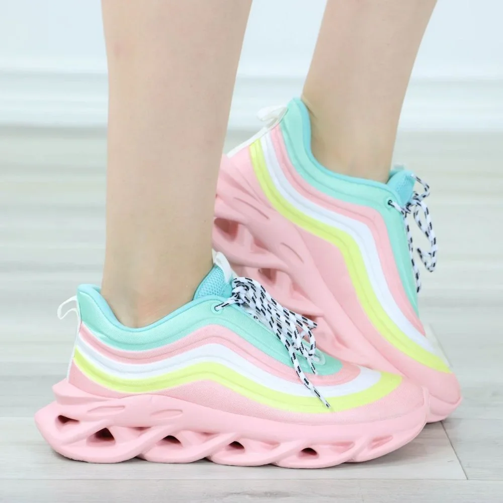 Rainbow Sneakers Fashion Comfortable Chunky Heel Shoes Slip Ons - Picture 11 of 12